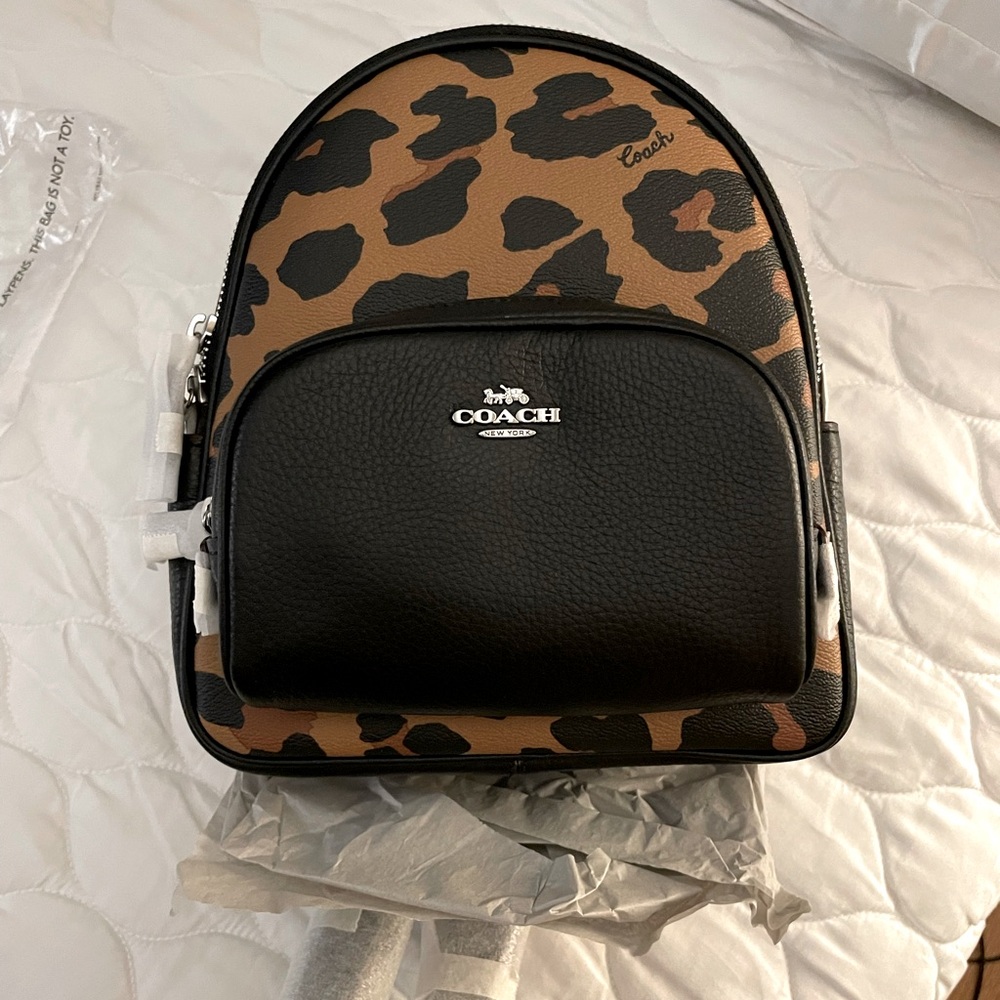 Coach Mini Court Backpack in Signature Canvas with Leopard Print - NWT